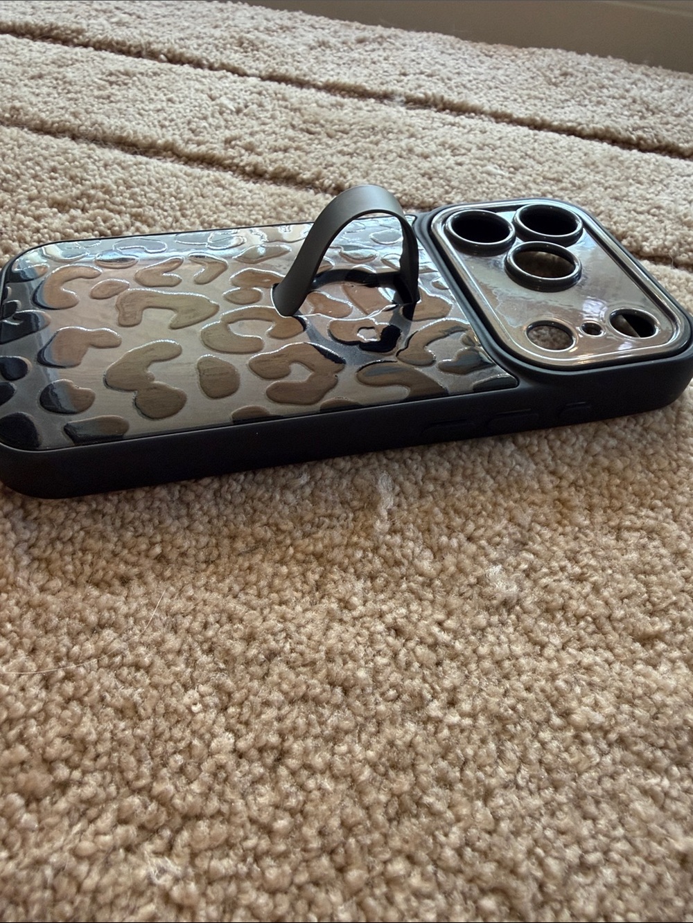 iPhone 17 Black Leopard Print Phone Case with Built-In Kickstand - Picture 2 of 7